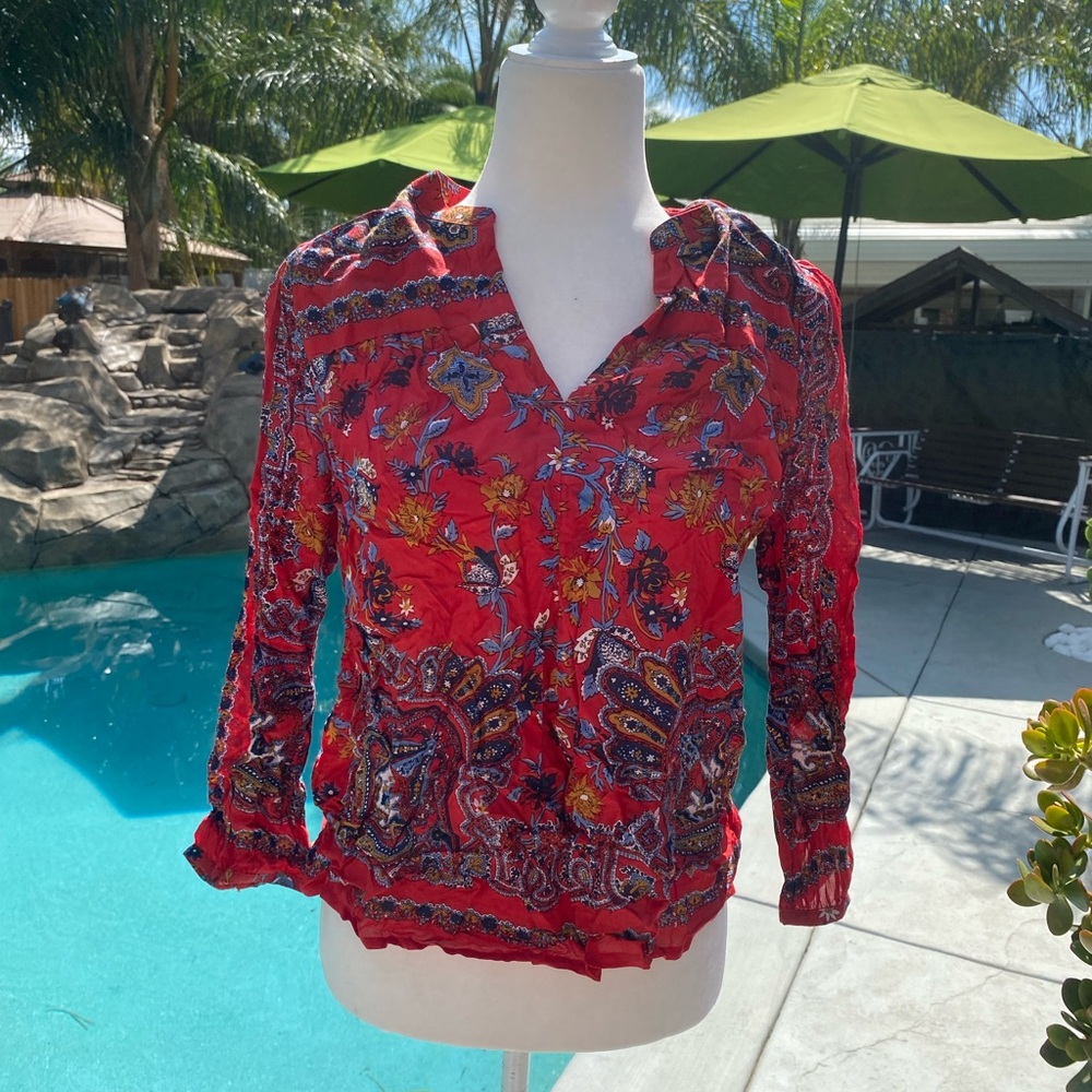 Lucky Brand Red and Blue Patterned Fabric